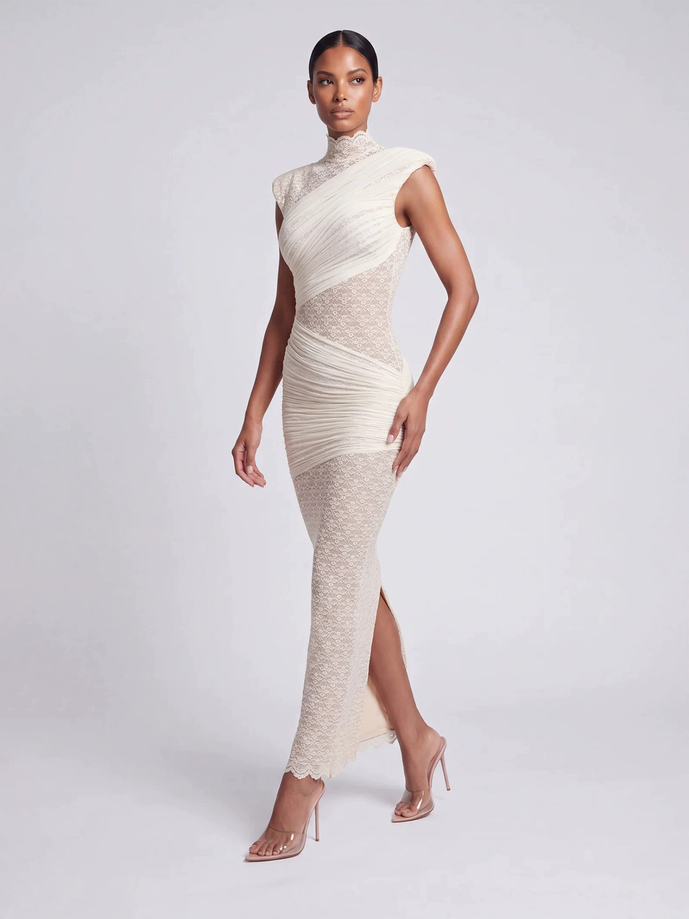 Zara Summer Lace Pleated Waist Bodycon Back Slit Dress